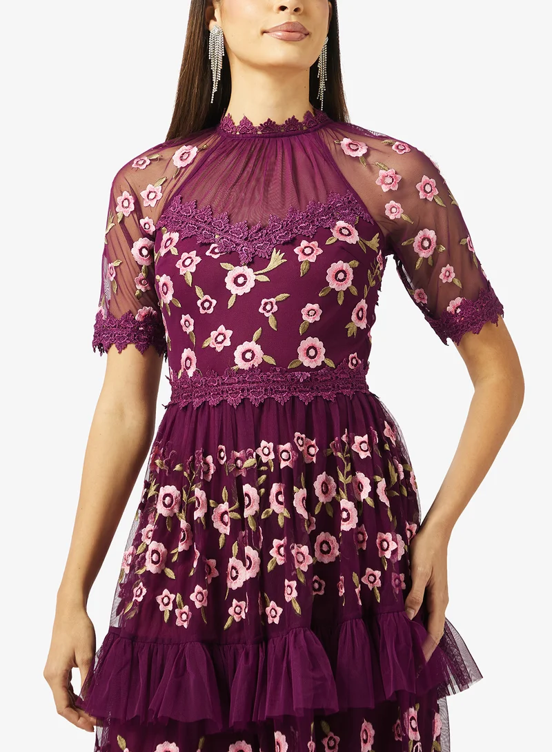 Frock And Frill  Embellished Short Sleeve Maxi Dress for Women | Best Price UAE